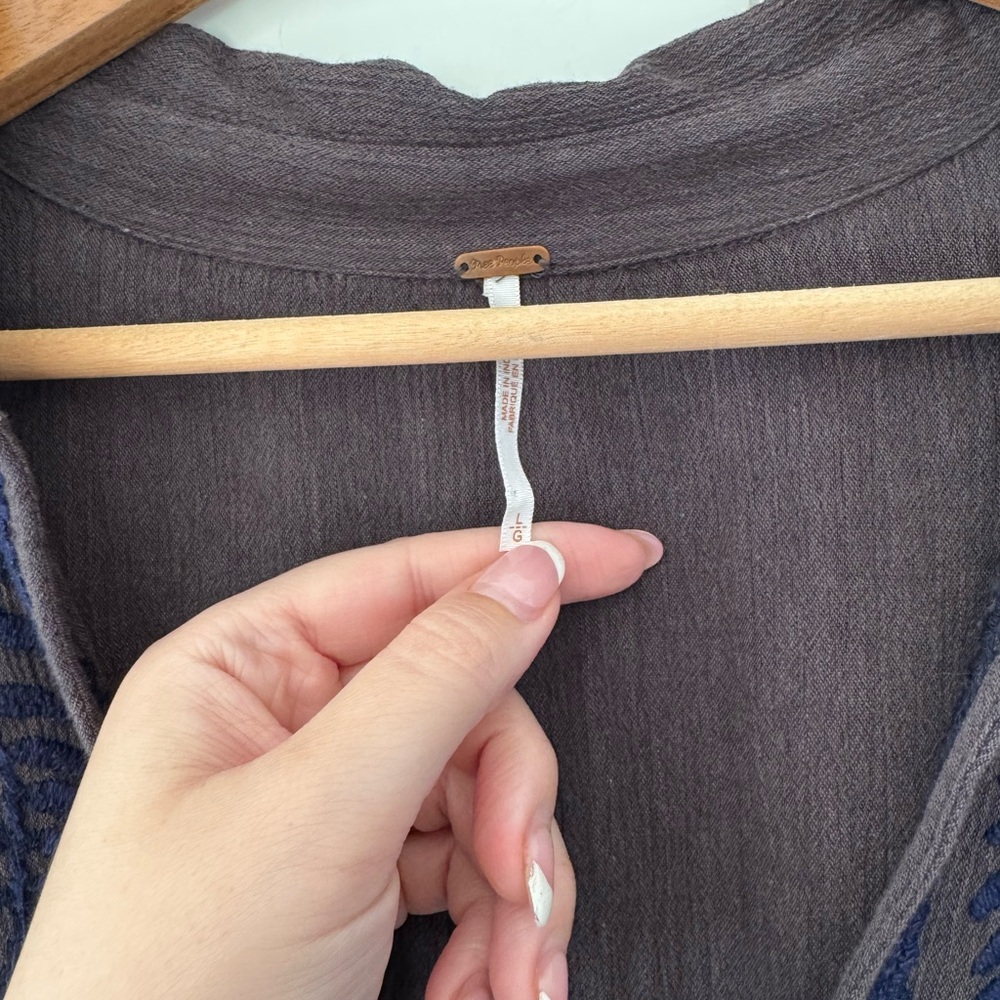 Free People Embellished Blue and Gray Long Sleeve Blouse - Picture 5 of 7